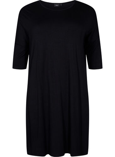 Stickad klänning i viskos och 3/4-ärmar, Black, Packshot image number 0