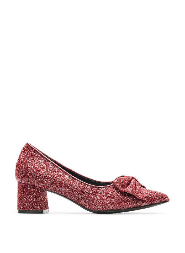 Glittrig pumps med rosett, R&ouml;d, Packshot image number 0