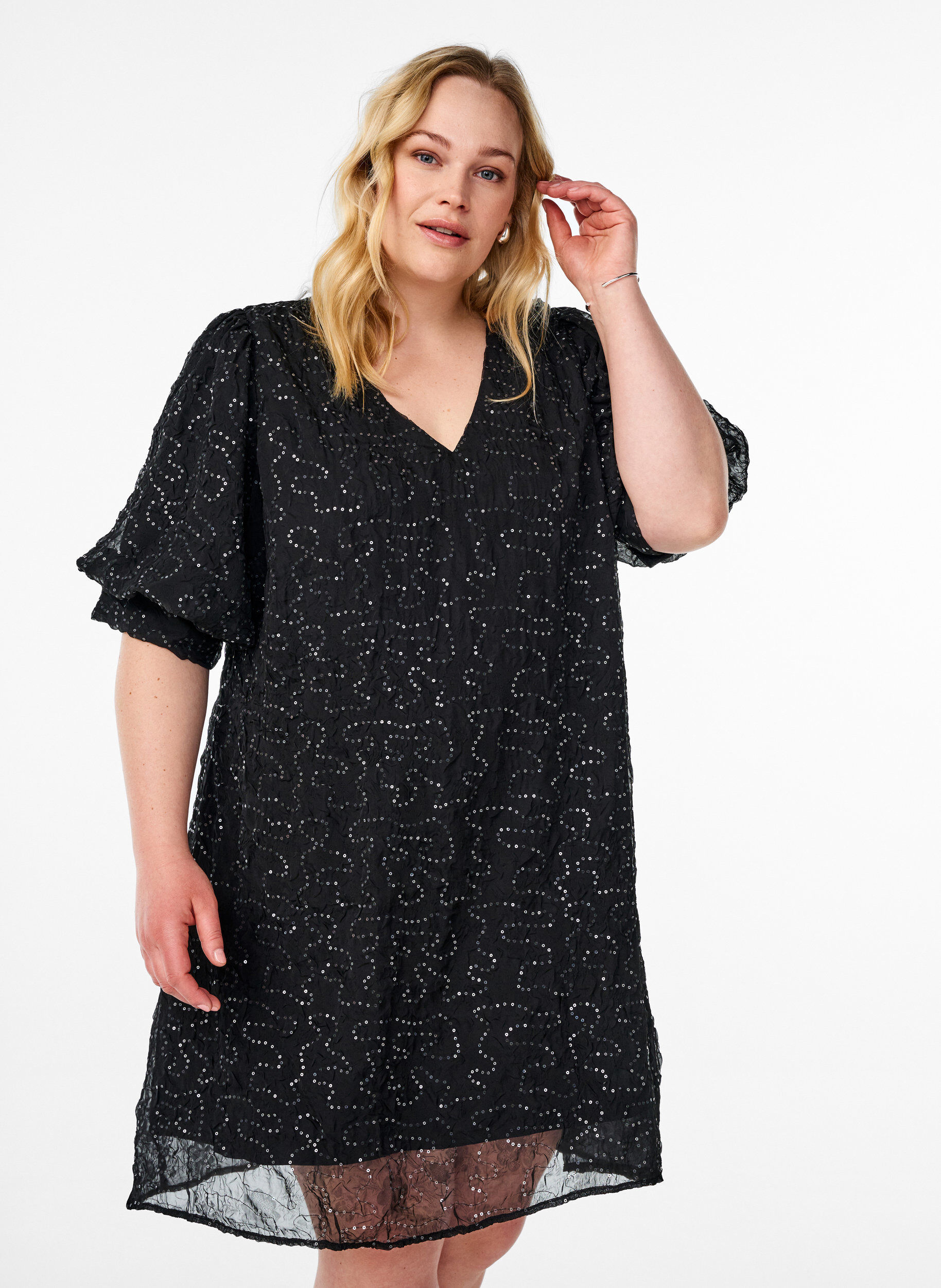 Kort festkl&auml;nning med paljetter, Svart, Model