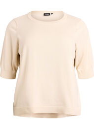 Finstickad blus med korta &auml;rmar, Beige
