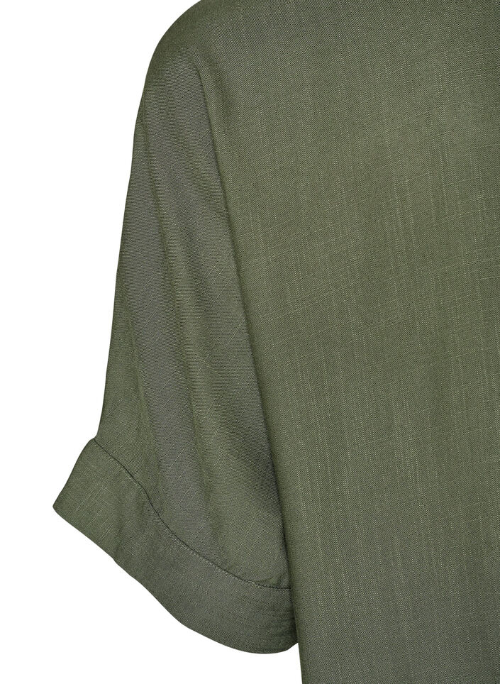 Blus i viskos med virkade detaljer och knappar, Gr&ouml;n, Packshot image number 3