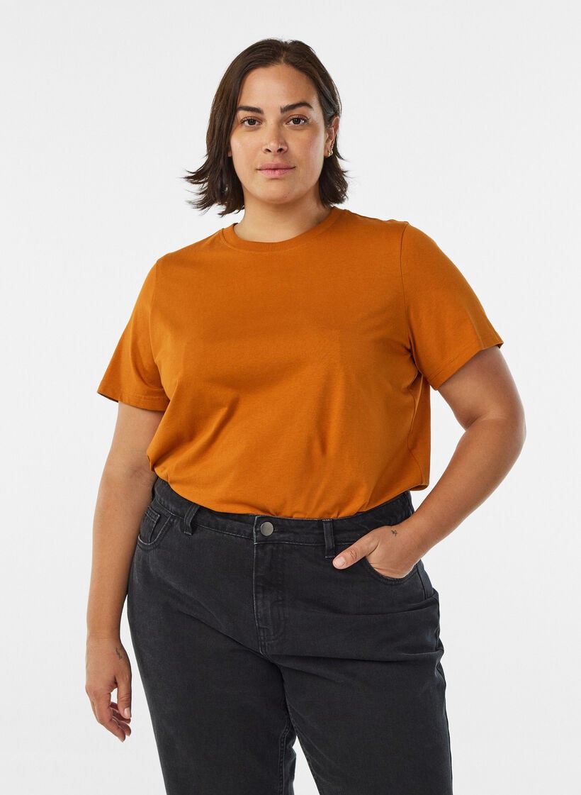 Enkel t-shirt i bomull med rund halsringning, Orange, Model image number 0