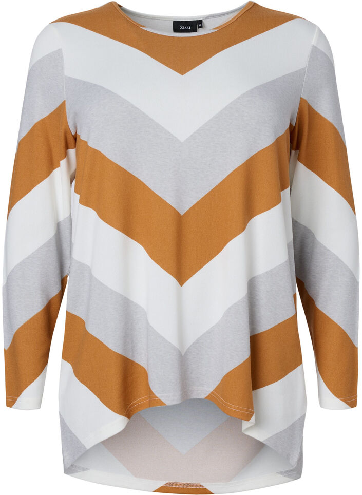 Mönstrad blus med lång ärm, Beige Zig Zag, Packshot image number 0