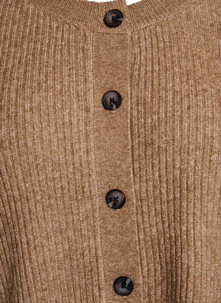 Ribbstickad kofta med knappar, Brun, Packshot image number 2