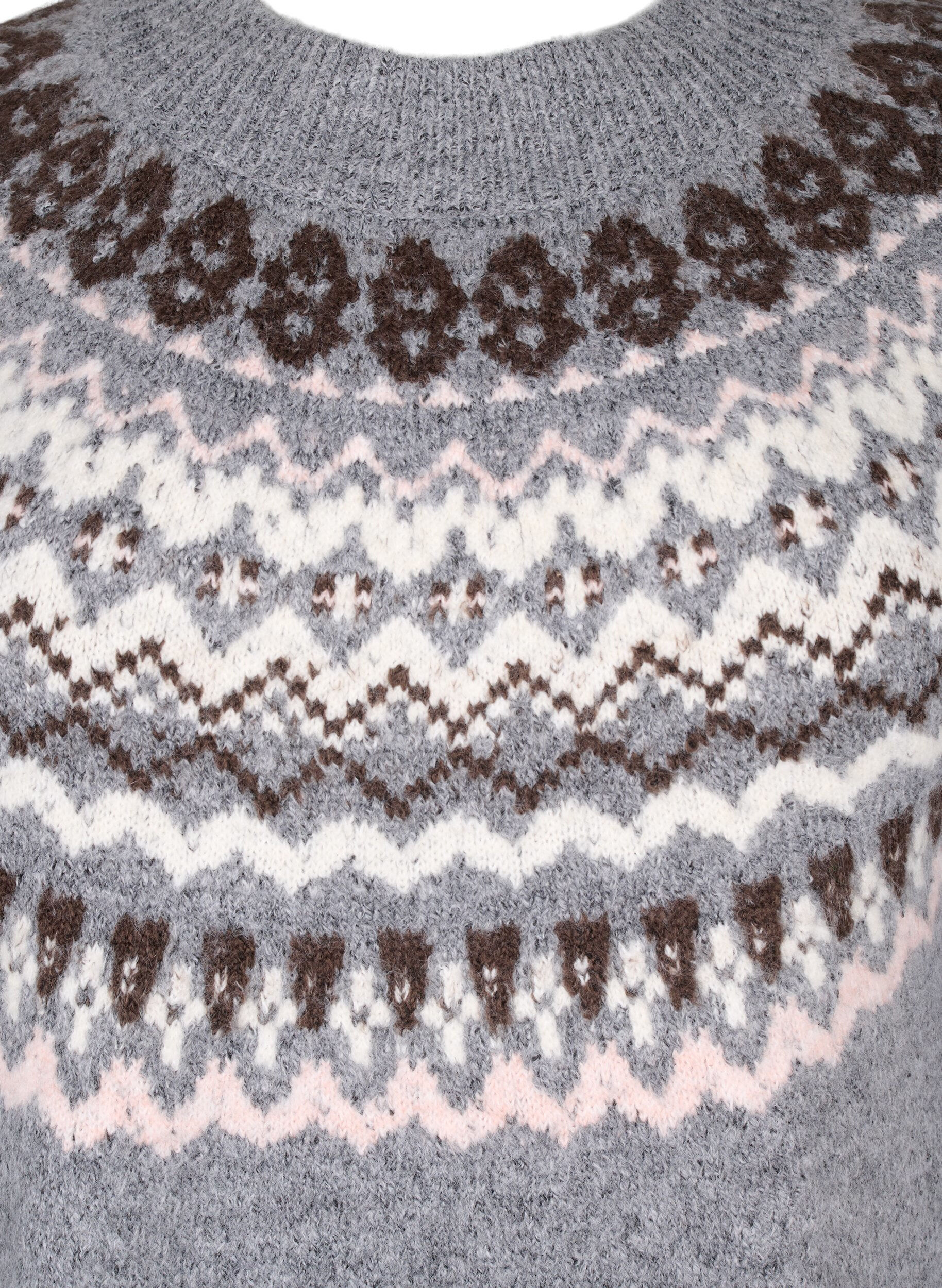 Zizzi Stickad kl&auml;nning med jacquardm&ouml;nster och l&aring;nga &auml;rmar, Medium Grey Comb, Packshot image number 2