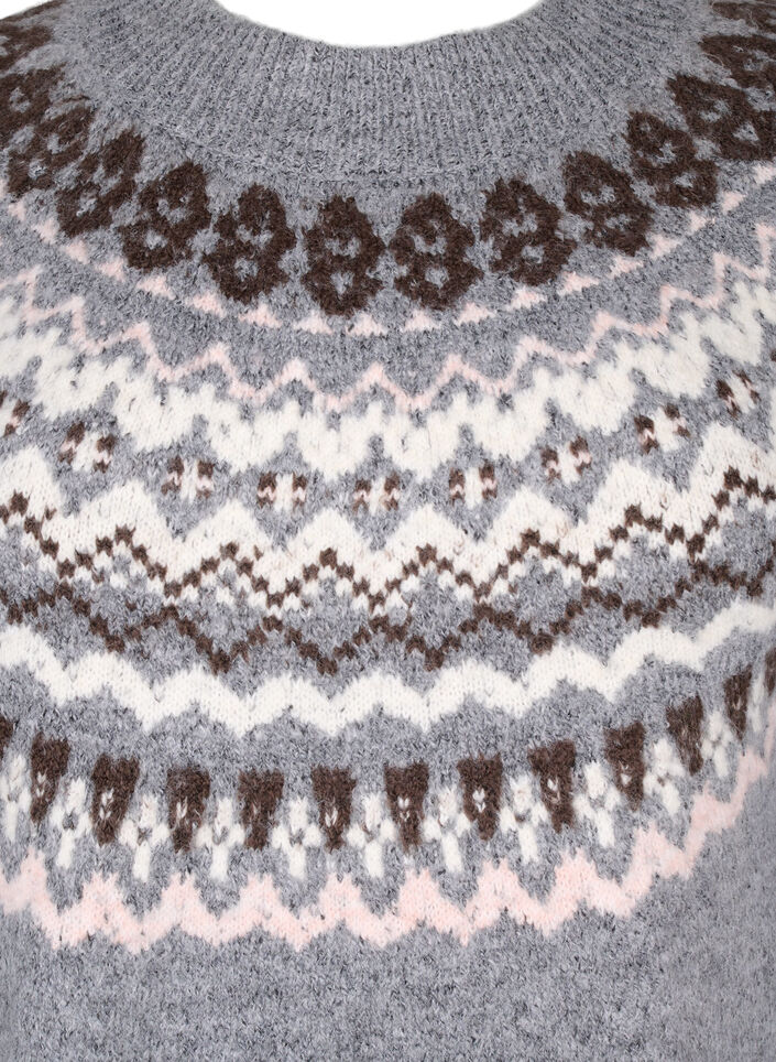 Stickad klänning med jacquardmönster och långa ärmar, Medium Grey Comb, Packshot image number 2