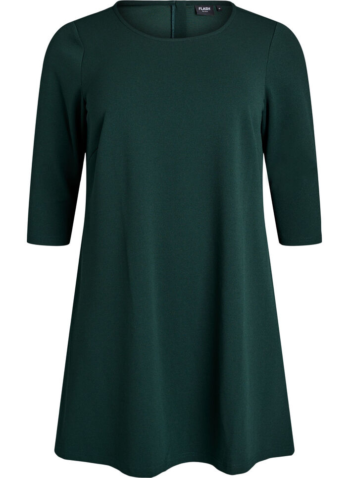 Kort a-linjeformad kl&auml;nning med 3/4-&auml;rm, Gr&ouml;n, Packshot image number 0
