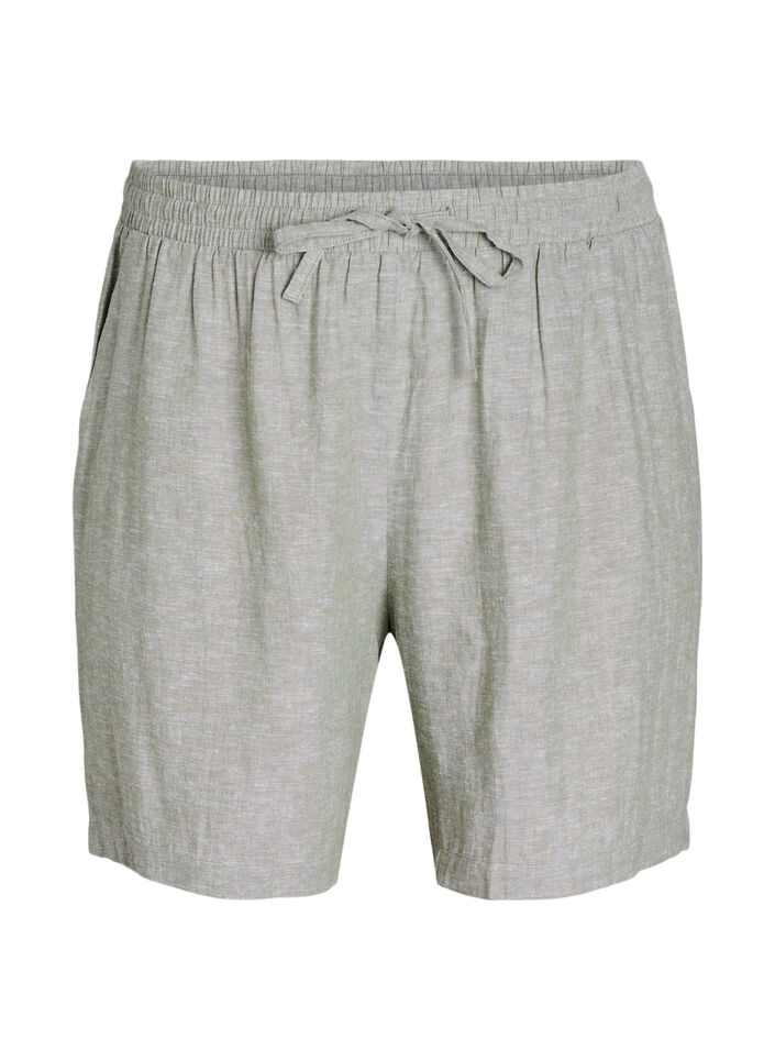 Lösa shorts i linne och viskos, Grön, Packshot image number 0