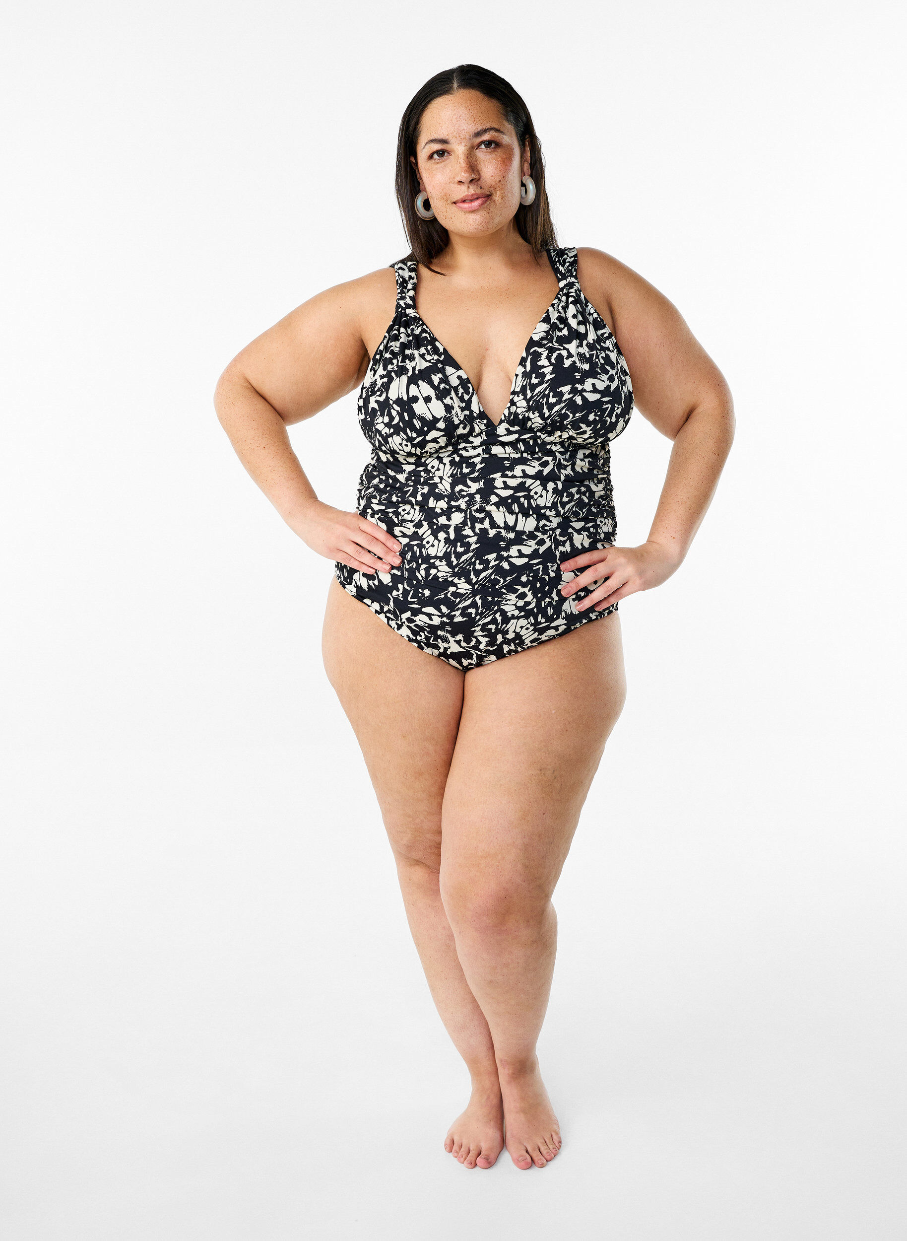 Zizzi M&ouml;nstrad baddr&auml;kt med djup V-ringning, Svart, Model image number 1