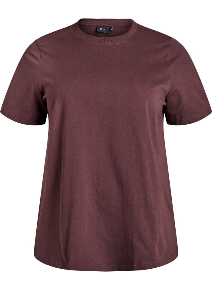 Enkel t-shirt i bomull med rund halsringning, Brun, Packshot image number 0