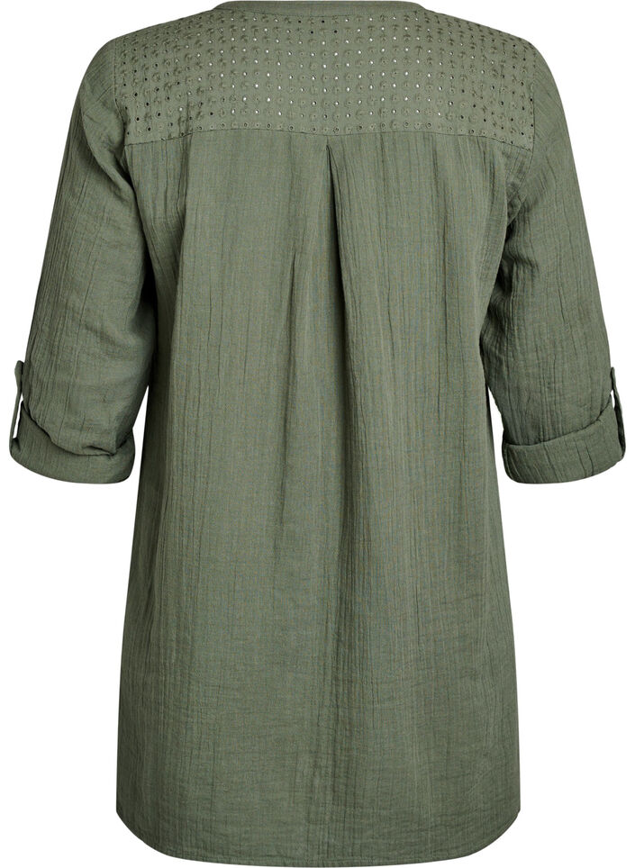 Tunika i bomullsmuslin med broderie anglaise, Gr&ouml;n, Packshot image number 1
