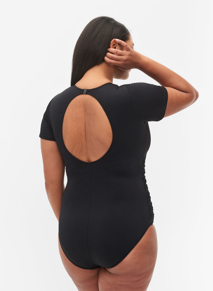 Baddräkt med korta ärmar, Black, Model image number 1