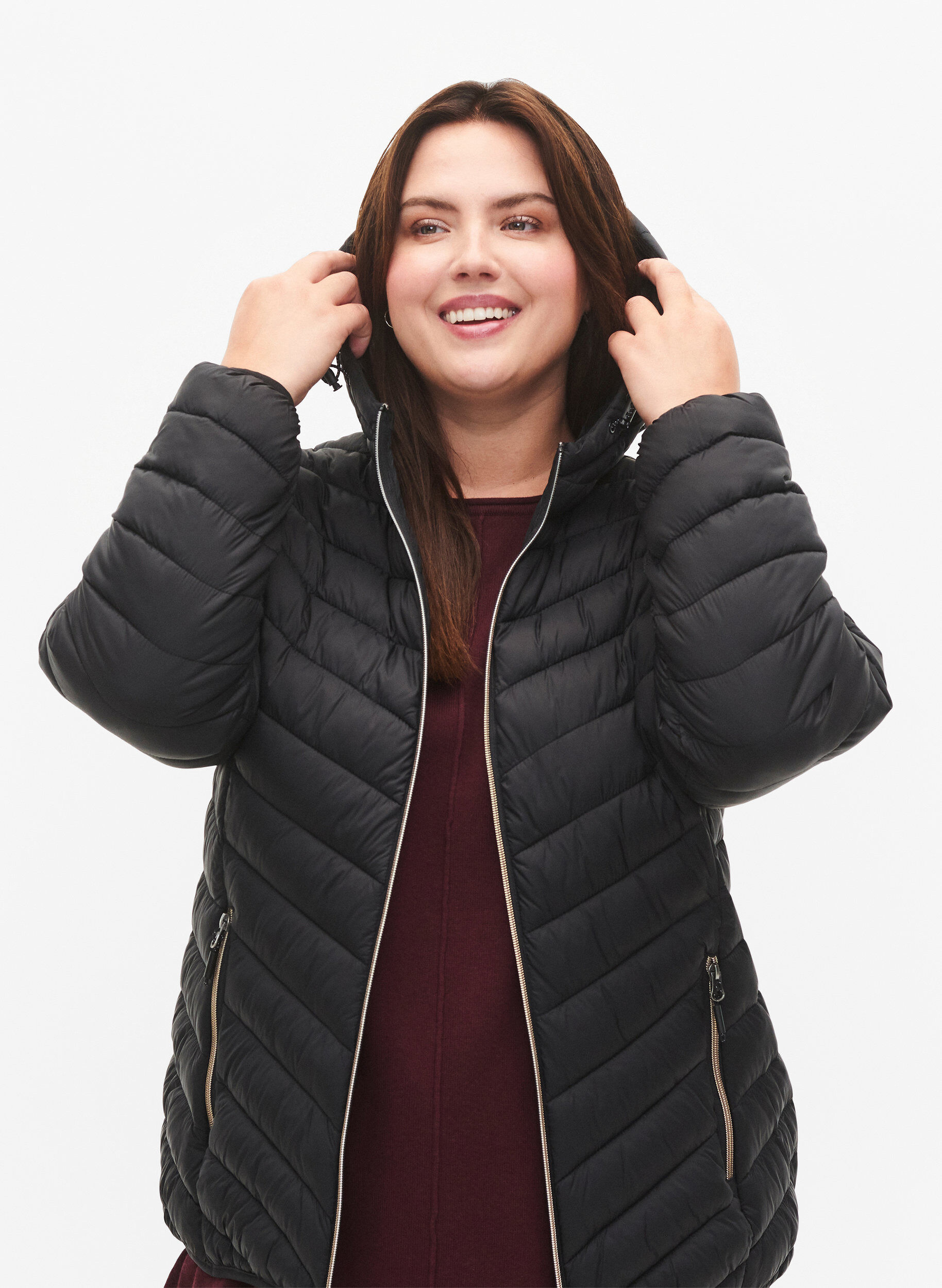 ZizziL&auml;ttviktsjacka med huva, Svart, Model image number 3