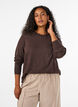 Stickad blus med rund halsringning, Brun, Model image number 0