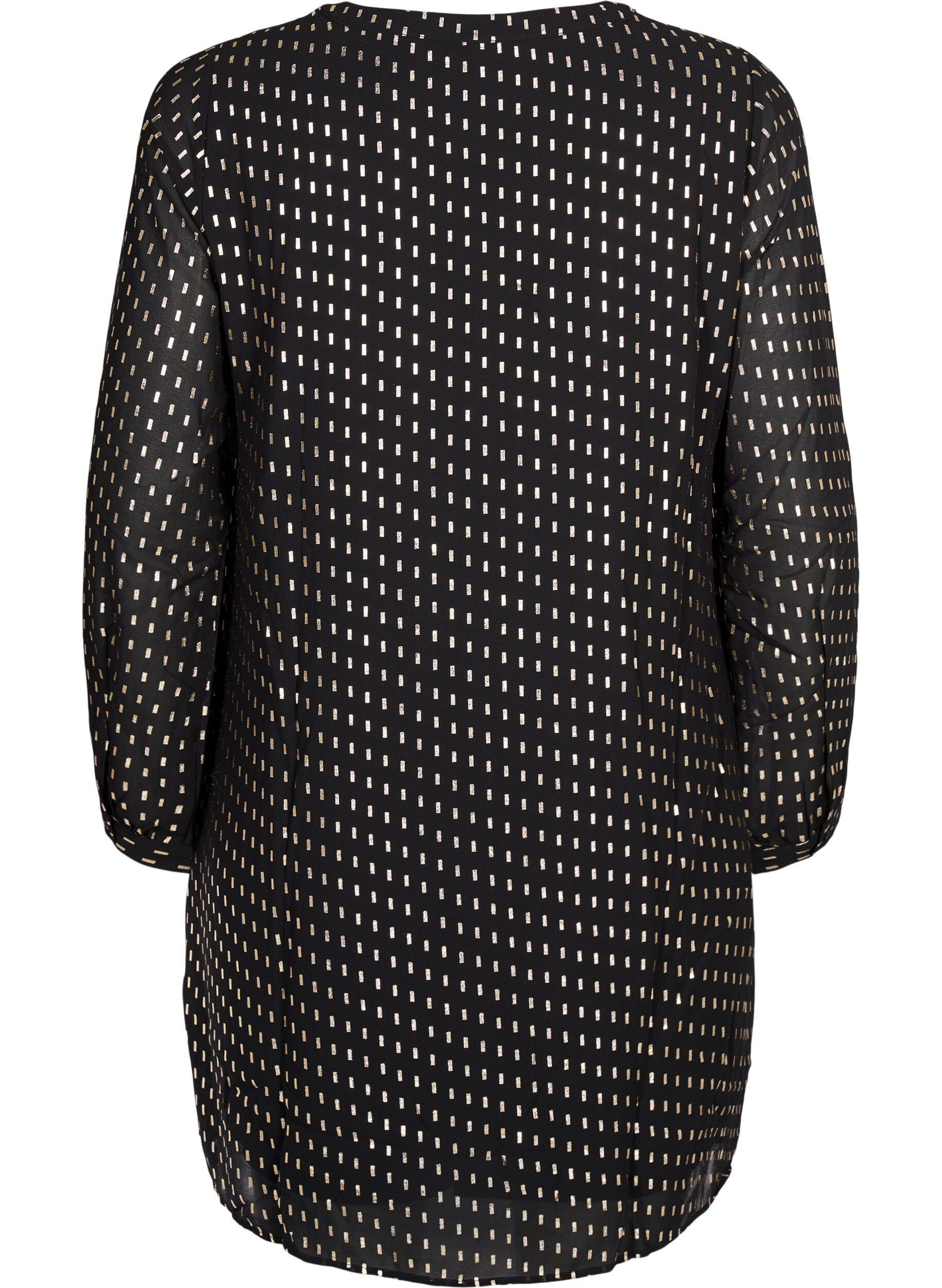 Zizzi L&aring;ng&auml;rmad kl&auml;nning med folietryck, Black w. Gold, Packshot image number 1