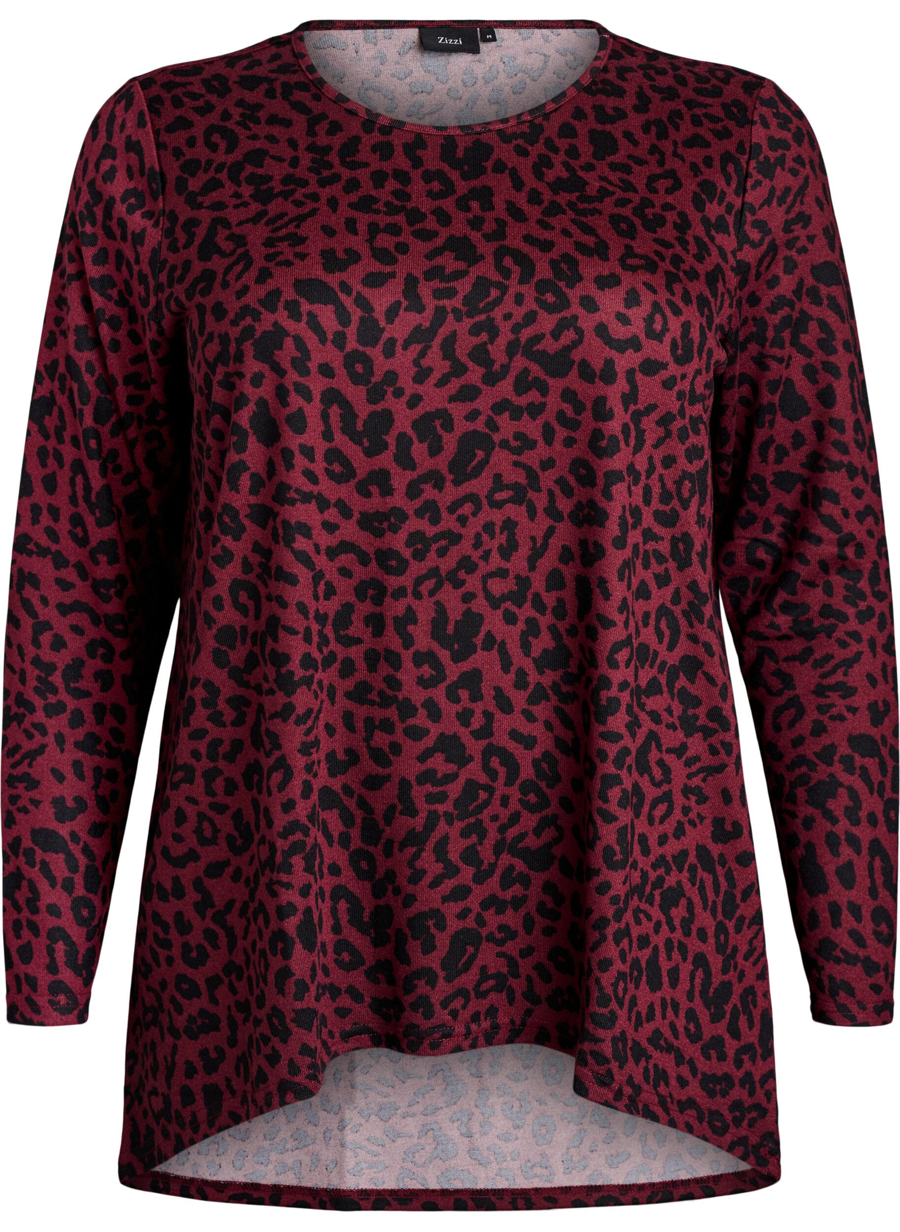 Leopardm&ouml;nstrad blus med l&aring;nga &auml;rmar