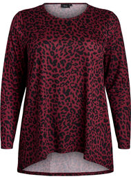 Leopardm&ouml;nstrad blus med l&aring;nga &auml;rmar, M&ouml;rk Bordeaux