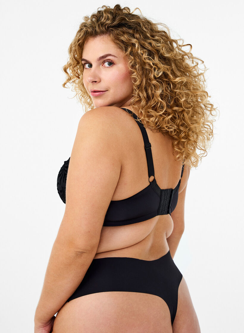 Formpressad BH med sammetsmönster, Svart, Model image number 2