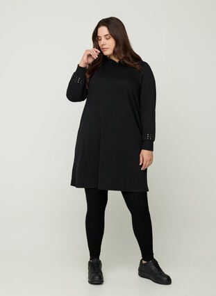 Lång sweatshirtsklänning med nitar, Black, Model image number 3