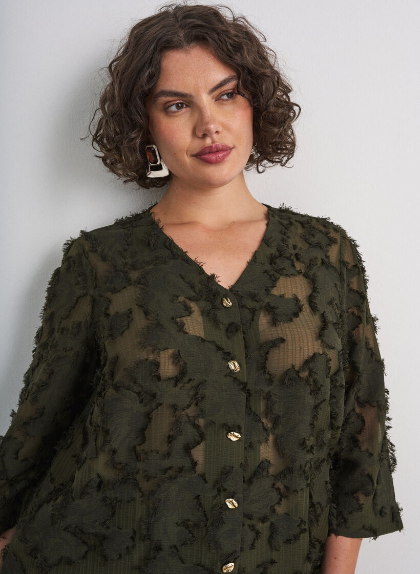 Blus med fransiga tr&aring;dar och struktur, Gr&ouml;n, Model image number 3