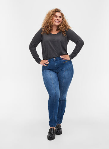 Amy jeans med Dual Core och hög midja, Blue denim, Model image number 0