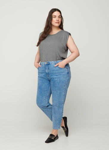 Croppade mom fit Mille jeans med lös passform, Light blue denim, Model image number 0
