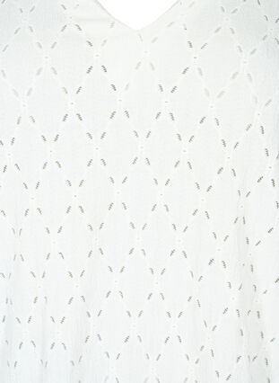 Blus med V-ringning och hålmönster, Off White, Packshot image number 2