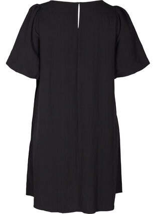 A-linjeformad viskosklänning med korta ärmar, Black, Packshot image number 1