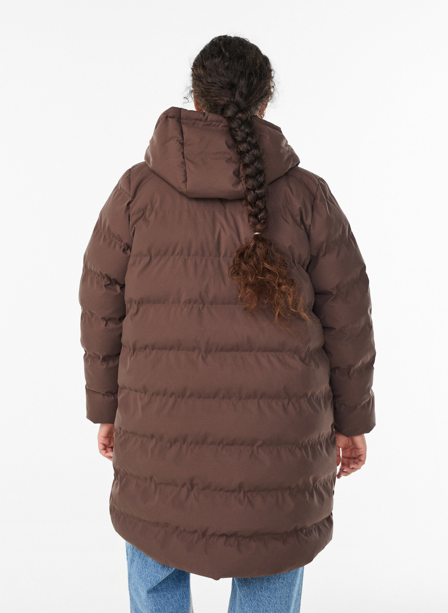 ZizziPufferkappa med huva och fickor, Brun, Model image number 2