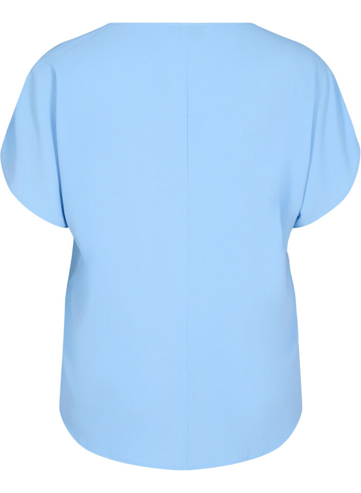 Blus med korta &auml;rmar och rund halsringning, Bl&aring;, Packshot image number 1