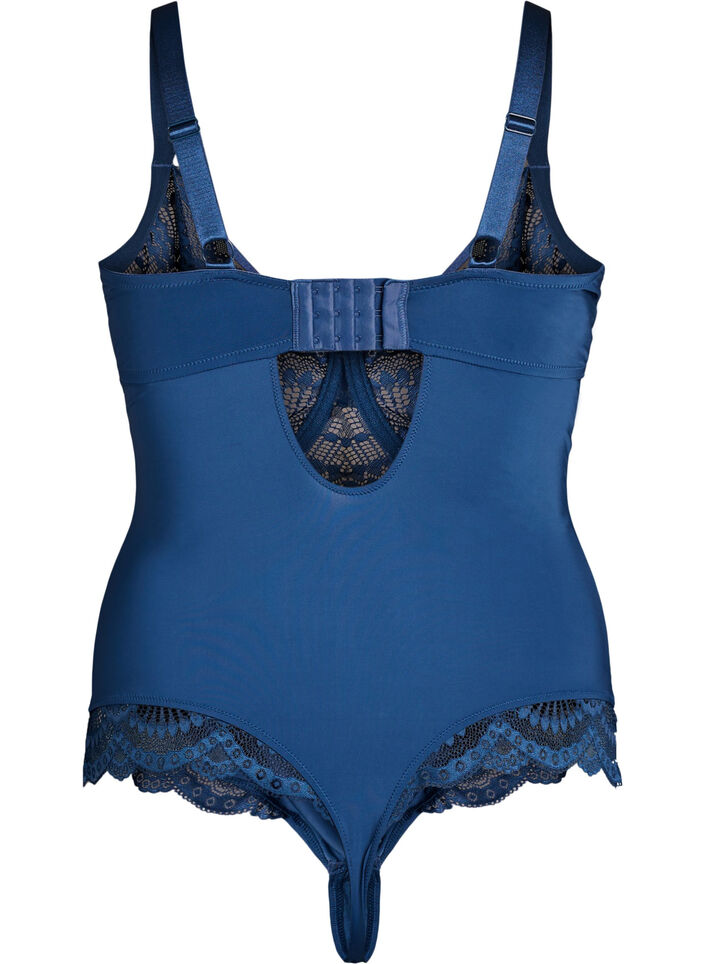 Body i spets med bygel och banddetaljer, Bl&aring;, Packshot image number 1