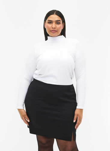 Kort kjol med slits, Black, Model image number 0