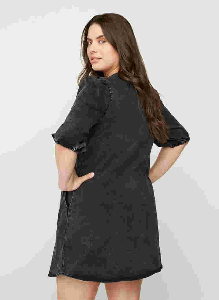 Kortärmad jeansklänning med blixtlås, Grey Denim ASS, Model image number 1