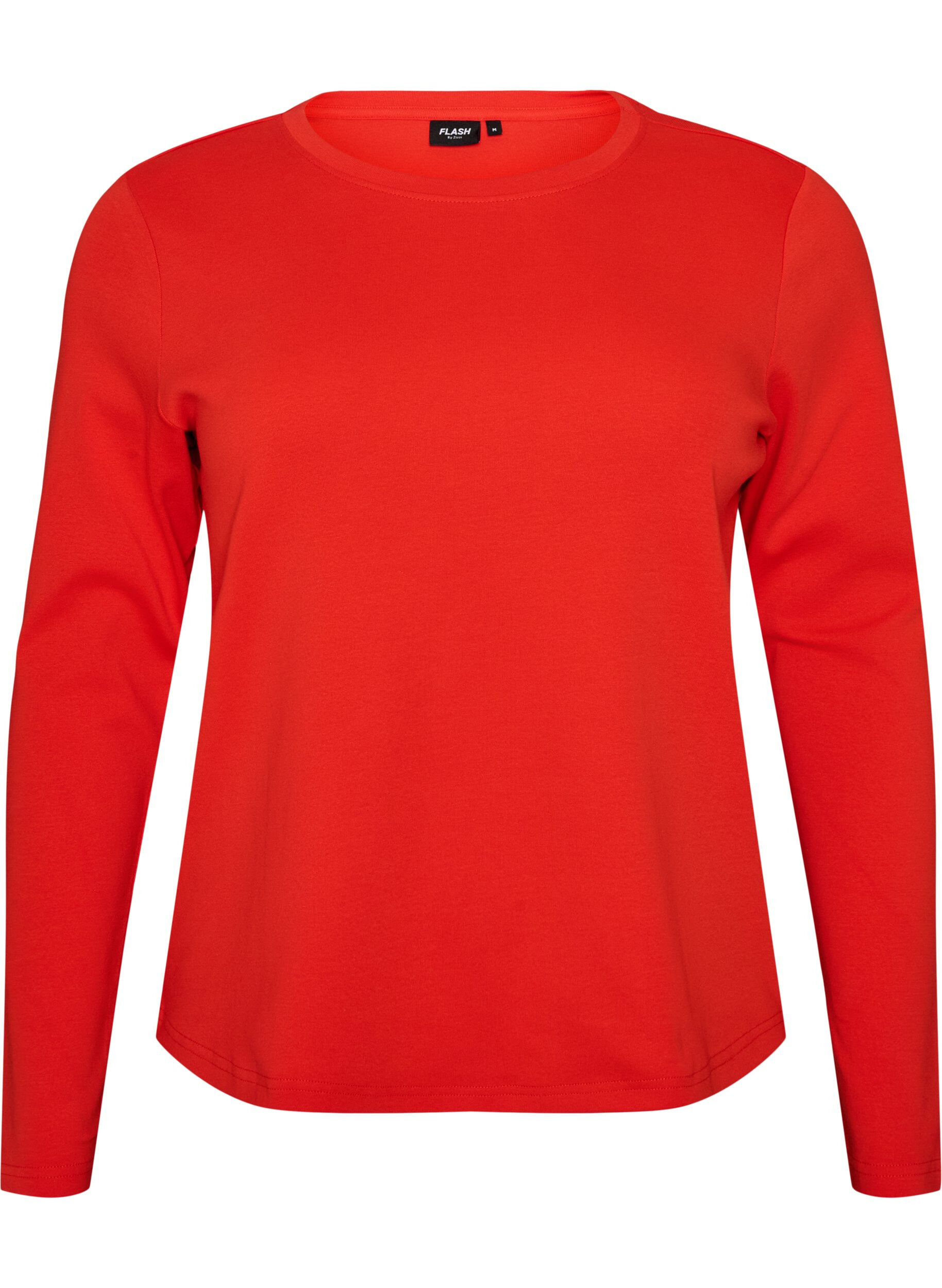 ZizziL&aring;ng&auml;rmad bas-T-shirt med rund hals, R&ouml;d, Packshot image number 0