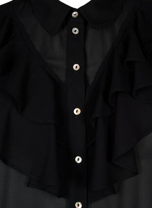 Kortärmad skjortblus med volanger, Black, Packshot image number 2