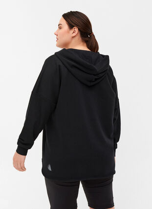 Sweatshirt med huva och slits, Black, Model image number 1