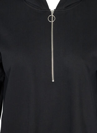 Sweatklänning med huva och kort dragkedja, Black, Packshot image number 2