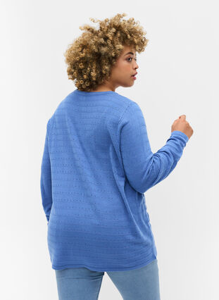 Stickad tröja med strukturerat mönster och rund hals, Ultramarine, Model image number 1