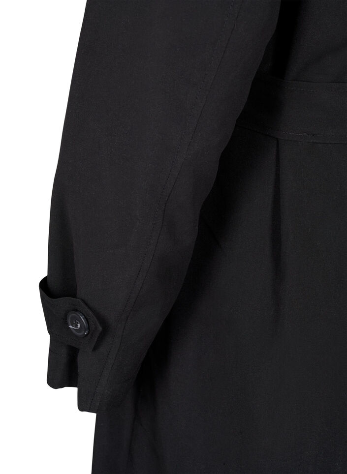 Lång trenchcoat med skärp, Black, Packshot image number 4