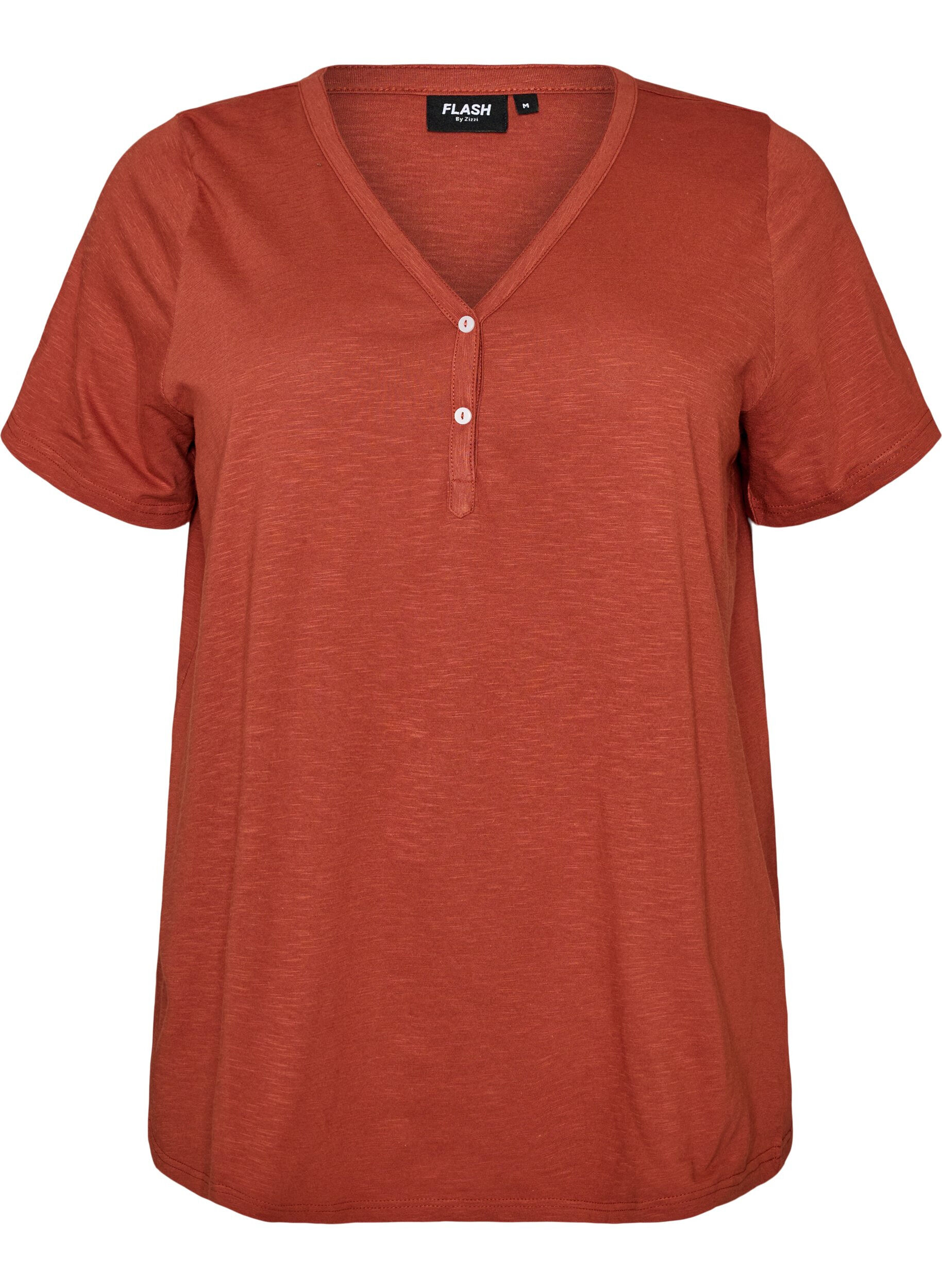 ZizziT-shirt med knappdetalj, Brun, Packshot image number 0