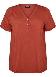 T-shirt med knappdetalj, Brun
