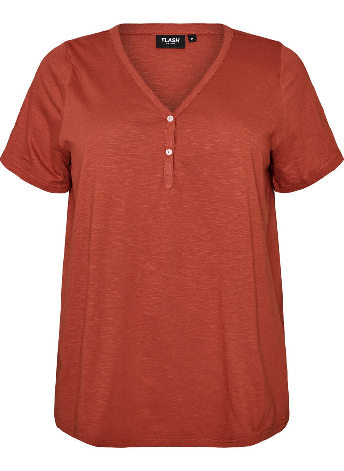 T-shirt med knappdetalj, Brun, Packshot image number 0