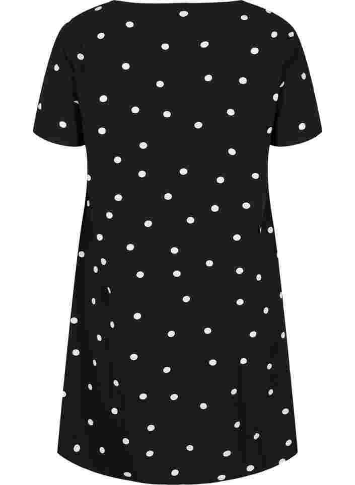 Prickig viskosklänning med korta ärmar, Black Dot, Packshot image number 1
