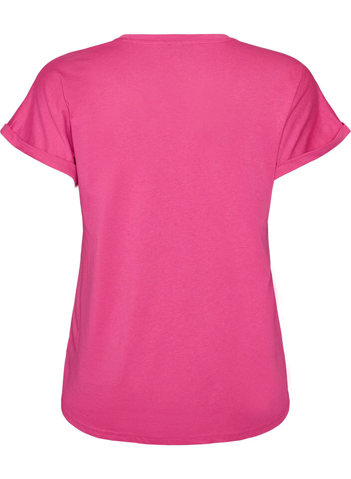 Kort&auml;rmad t-shirt i bomullsmix, Rosa, Packshot image number 1