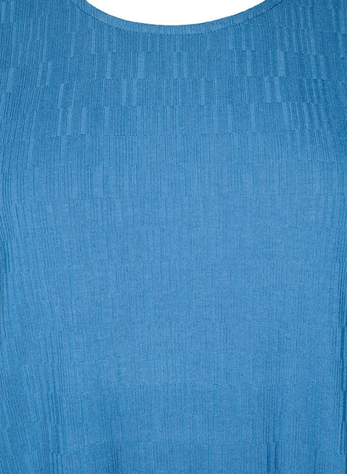 Blus med struktur och 3/4-&auml;rmar, Bl&aring;, Packshot image number 2