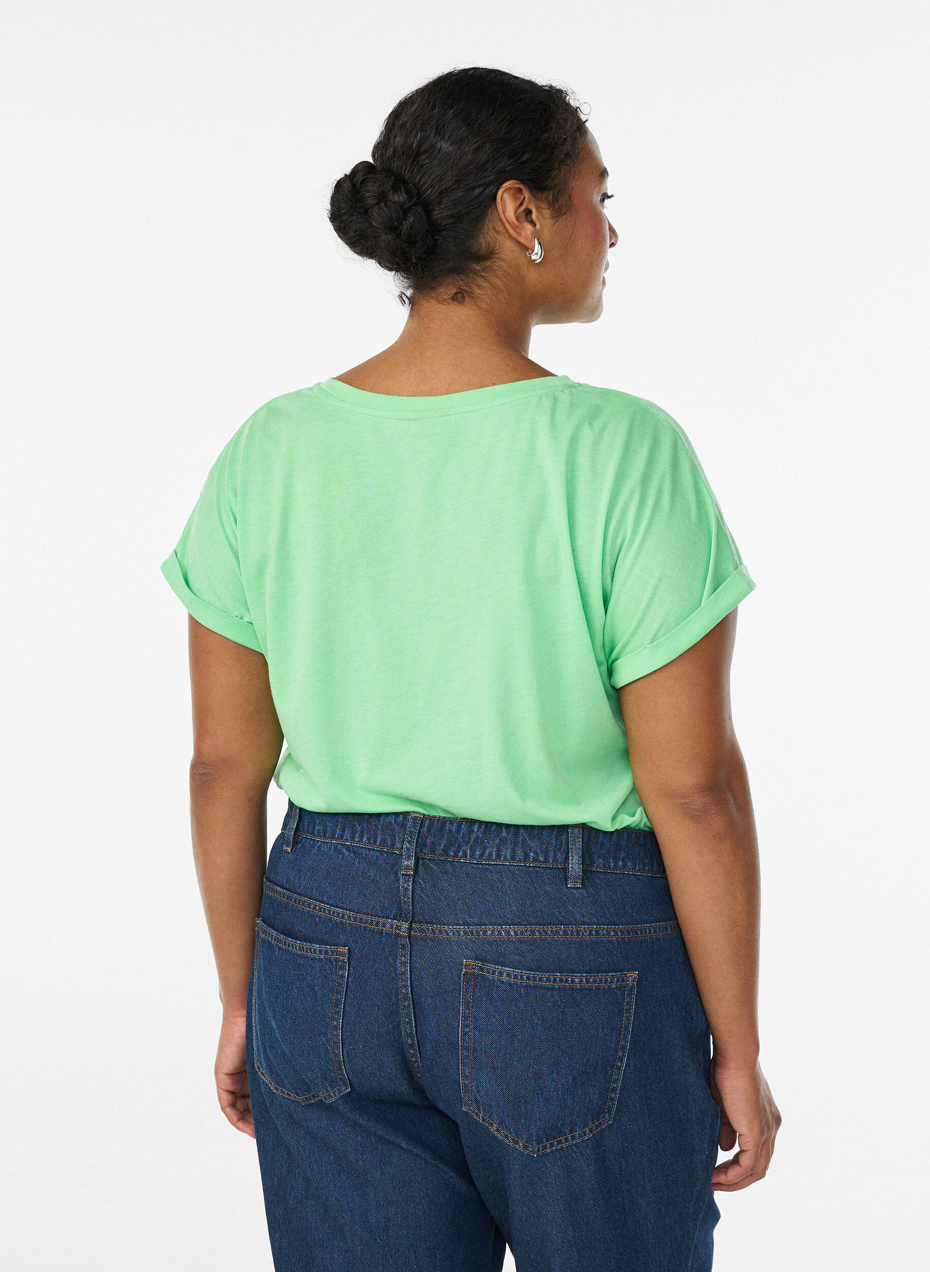 ZizziKort&auml;rmad t-shirt i bomullsblandning, Gr&ouml;n, Model image number 2