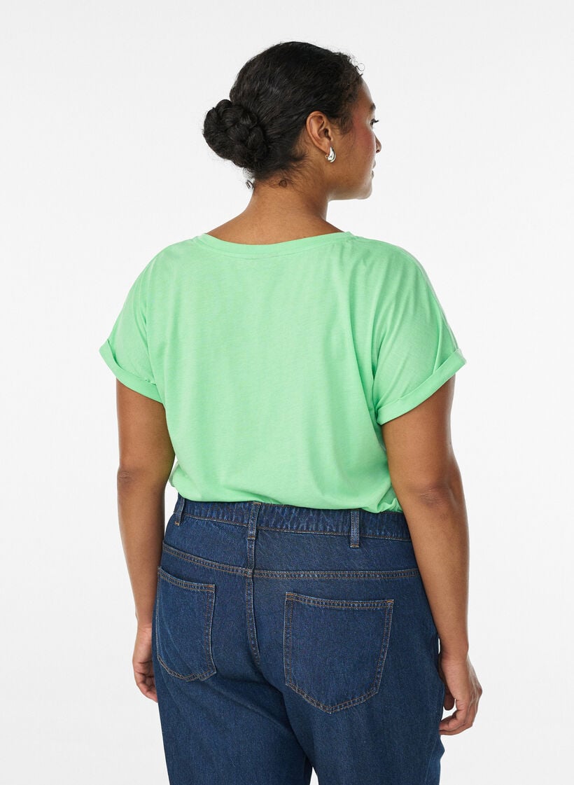 Kort&auml;rmad t-shirt i bomullsblandning, Gr&ouml;n, Model image number 2