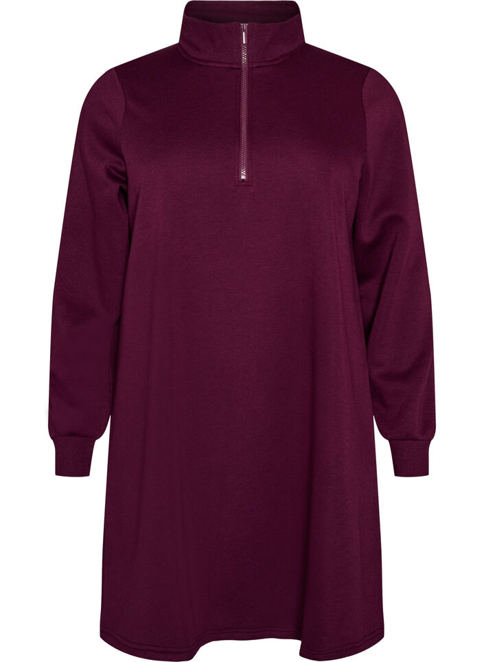 Sweatshirtkl&auml;nning med h&ouml;g ribbad krage och dragkedja, Lila, Packshot image number 0