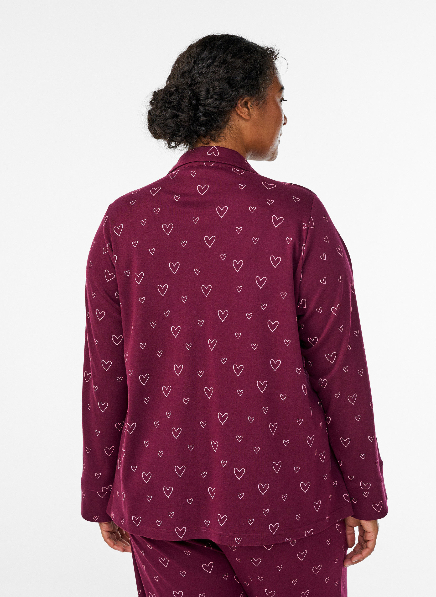 Zizzi Pyjamasskjorta i bomull med br&ouml;stficka, M&ouml;rk Bordeaux, Model image number 2
