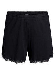 L&ouml;sa nattshorts med ribbstickad textur och spetskant, Svart